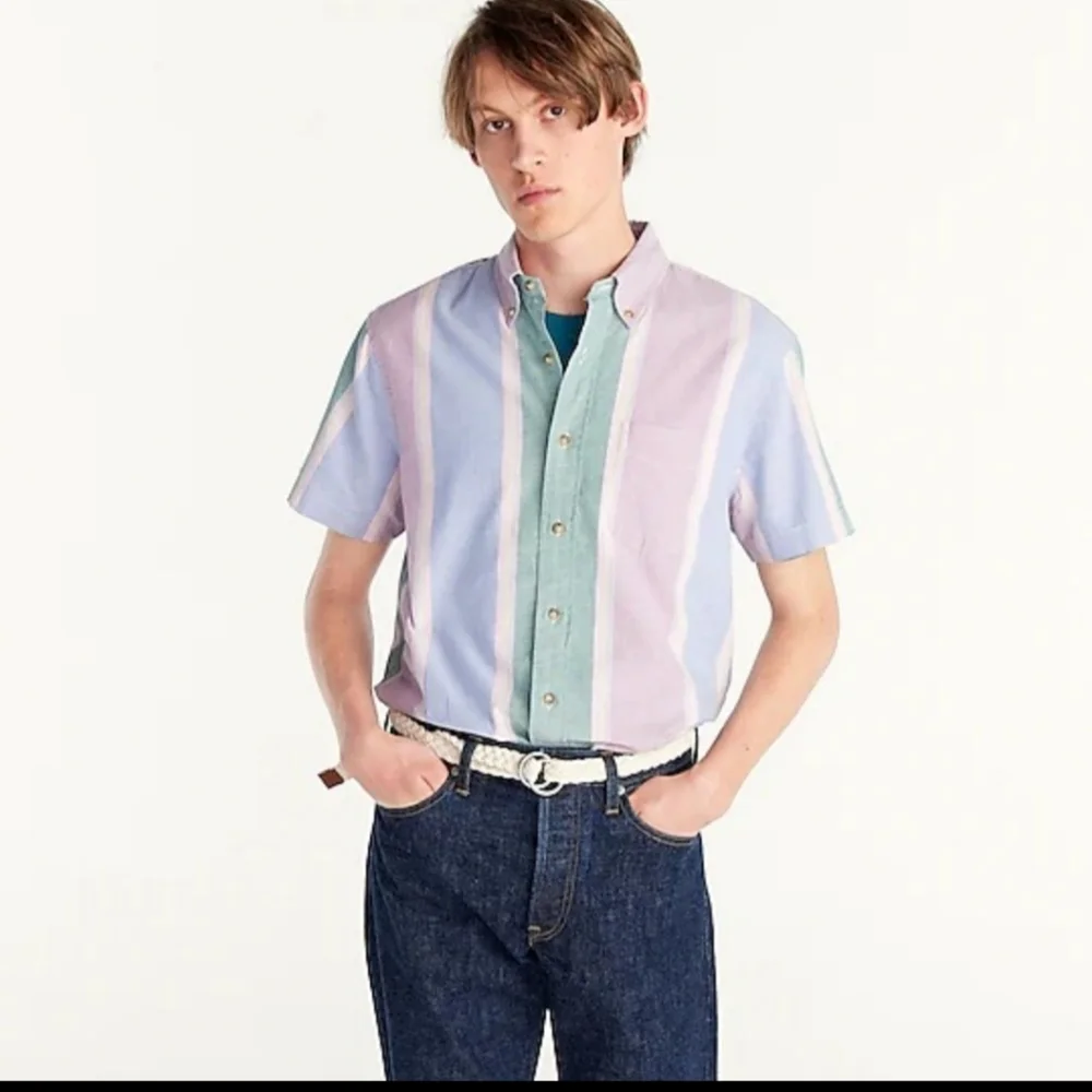 J.Crew Broken-in Oxford Shirt Organic Cotton LG Pastel Stripes XL 44-46 BNWT